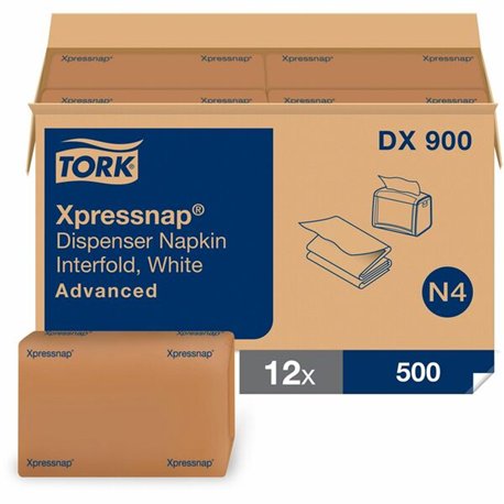 Tork Xpressnap White Dispenser Napkin N4 - Tork Xpressnap White Dispenser Napkin N4, Advanced, Interfold 1-ply, 12 x 500 napkins