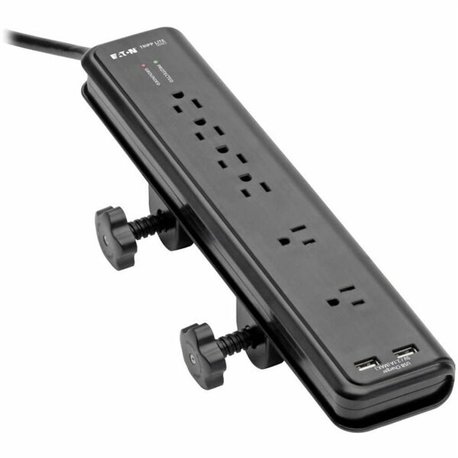Tripp Lite by Eaton Protect It! 6-Outlet Clamp-Mount Surge Protector, 6 ft. (1.83 m) Cord, 2100 Joules, 2 x USB Charging ports (