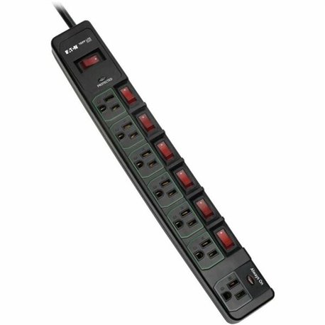 Tripp Lite by Eaton ECO-Surge 7-Outlet Surge Protector, 6 ft. (1.83 m) Cord, 1080 Joules, 6 Individually Controlled Outlets, Bla