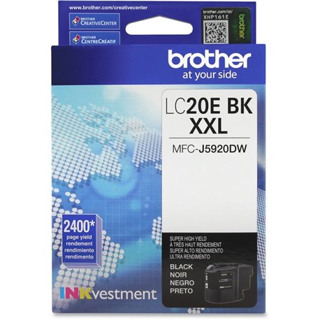 Brother Genuine LC20EBK INKvestment Super High Yield Black Ink Cartridge - Inkjet - Super High Yield - 2400 Pages - Black - 1 Ea