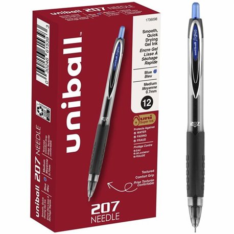 uniball 207 Needle Gel Pens - Medium Pen Point - 0.7 mm Pen Point Size - Needle Pen Point Style - Retractable - Blue - Blue Barr
