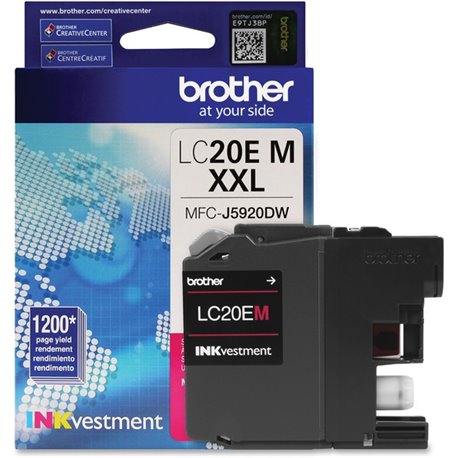 Brother Genuine LC20EM INKvestment Super High Yield Magenta Ink Cartridge - Inkjet - Super High Yield - 1200 Pages - Magenta - 1