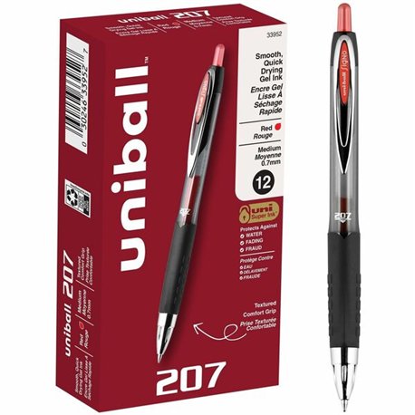 uniball 207 Gel Pen - Medium Pen Point - 0.7 mm Pen Point Size - Refillable - Retractable - Red Gel-based Ink - 1 Dozen