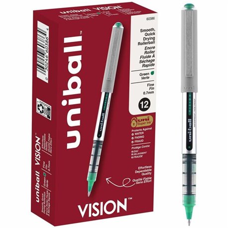 uniball Vision Rollerball Pens - Fine Pen Point - 0.7 mm Pen Point Size - Green - 1 / Each