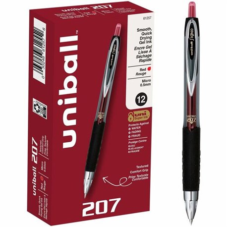 uniball 207 Gel Pen - Micro Pen Point - 0.5 mm Pen Point Size - Refillable - Retractable - Red Gel-based Ink - Translucent Barre