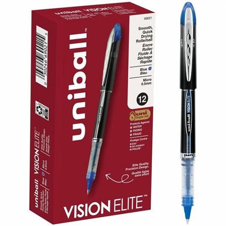 uniball Vision Elite Rollerball Pen - Micro Pen Point - 0.5 mm Pen Point Size - Blue Pigment-based Ink - 1 Each