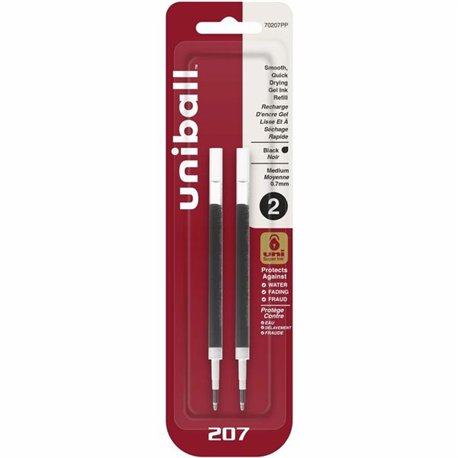 uniball 207 Gel Pen Refill - 0.70 mm, Medium Point - Black Ink - Super Ink - 2 / Pack