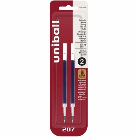 uniball 207 Gel Pen Refill - 0.70 mm, Medium Point - Blue Ink - Super Ink - 2 / Pack