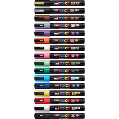 uni Posca PC-5M Paint Markers - Medium Marker Point - Beige, Black, Blue, Brown, Gold, Green, Gray, Light Blue, Light Green, Ora