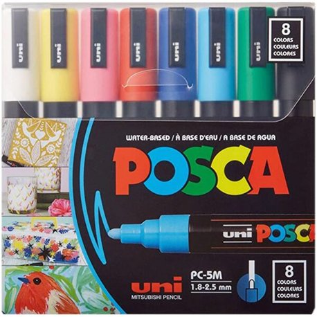 uni Posca PC-5M Paint Markers - Medium Marker Point - Assorted Water Based, Pigment-based Ink - 8 / Pack