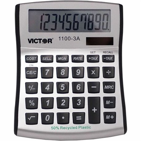 Victor 11003A Mini Desktop Calculator - Large Display, Angled Display, Dual Power, Independent Memory, Environmentally Friendly,