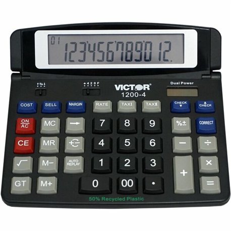 Victor 12004 Desktop Calculator - Auto Power Off, Big Display, Auto Replay, Easy-to-read Display, Dual Power - 12 Digits - LCD -