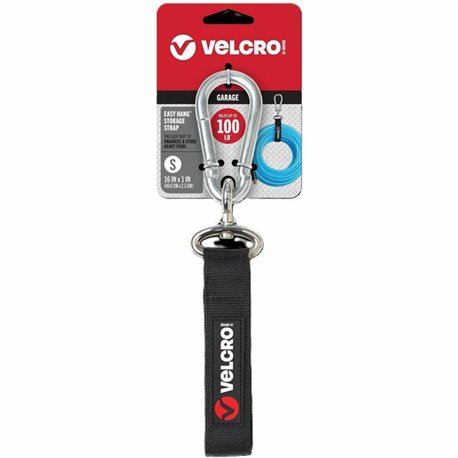 VELCRO Heavy-Duty Storage Strap - 1 Each - Adjustable - 100 lb Load Capacity - Small (S) - Carabiner Attachment - 10.3" Height x