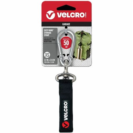 VELCRO Heavy Duty Storage Strap - 1 Each - Adjustable - Extra Small (XS) - Carabiner Attachment - 0.8" Height x 3.3" Width x 8.8
