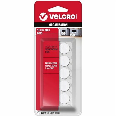 VELCRO 90070 General Purpose Sticky Back - 0.62" Length x 0.62" Width - For Glass, Plastic, Metal - 15 / Pack - White