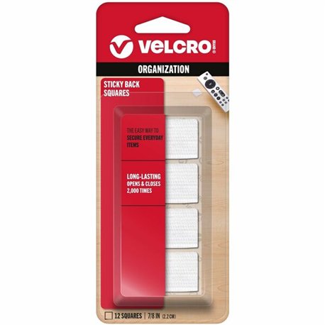 VELCRO 90073 General Purpose Sticky Back - 0.88" Length x 0.88" Width - For Tile, Multi Surface, Glass, Plastic, Metal - 12 / Pa
