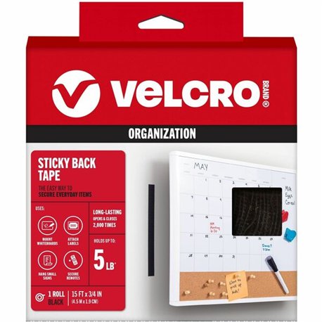 VELCRO 90081 General Purpose Sticky Back - 15 ft Length x 0.75" Width - For Mount Picture/Poster, Multi Surface - 1 / Roll - Bla
