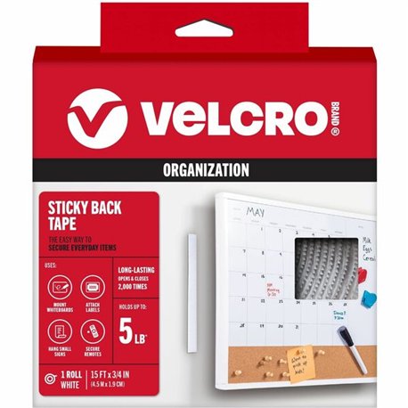 VELCRO 90082 General Purpose Sticky Back - 15 ft Length x 0.75" Width - For Mount Picture/Poster, Multi Surface - 1 / Each - Whi
