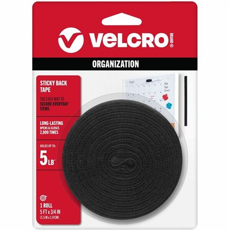 VELCRO 90086 General Purpose Sticky Back - 5 ft Length x 0.75" Width - Dispenser Included - For Multipurpose - 1 Each - Black