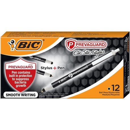 BIC PrevaGuard Clic Stic Stylus - Integrated Writing Pen - 1 Pack - 39.4 mil - Plastic - Black - Notebook, Tablet Device Support