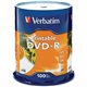 Verbatim DVD Recordable Media - DVD-R - 16x - 4.70 GB - 100 Pack - White - 120mm - Printable