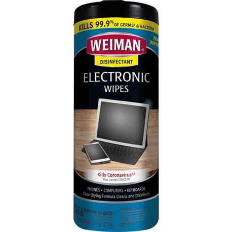 Weiman E-Tronic Wipes - For TV, Keyboard, Monitor, Notebook, Smartphone, Tablet, Electronics, Plasma Display, LCD - Streak-free,