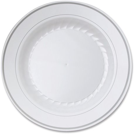 Masterpiece 10-1/4" Heavyweight Plates - 10.0 / Pack - Picnic, Party - Disposable - 10.3" Diameter - White - Plastic Body - 12 /