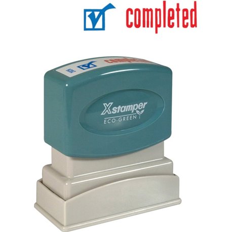 Xstamper Red/Blue COMPLETED Title Stamp - Message Stamp - "COMPLETED" - 0.50" Impression Width - 100000 Impression(s) - Red, Blu