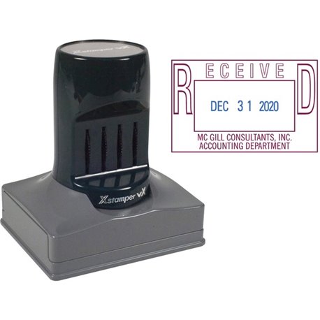 Xstamper VX Pre-inked Message Date Stamp - Date Stamp - "REC'D, PAID, ENT'D, FAXED" - 1.38" Impression Width x 2.18" Impression 