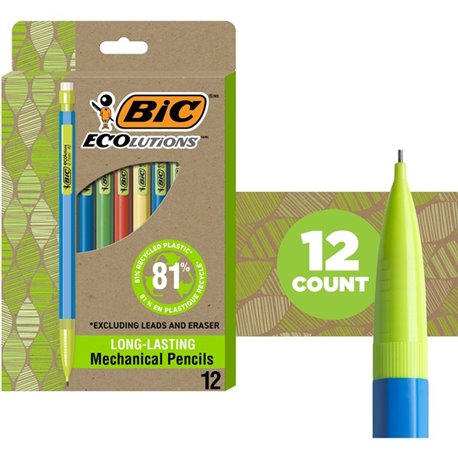 BIC Ecolutions Xtra Life Mechanical Pencil - 2 Lead - 0.7 mm Lead Diameter - Black Lead - Assorted Barrel - 12 / Pack