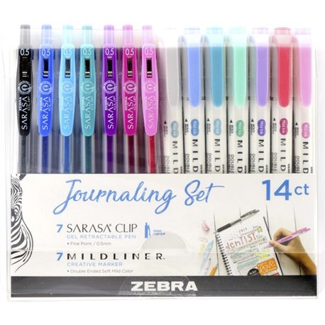 Zebra Journaling Set Mildliner & Sarasa Clip Gel Pen and Highlighter Set - 1 mm Pen Point Size - Bullet, Chisel Marker Point Sty