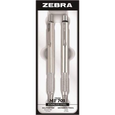 Zebra STEEL 7 Series M/F 701 Mechanical Pencil & Ballpoint Pen Set - 0.7 mm Pen Point Size - 0.7 mm Lead Size - Refillable - Sta