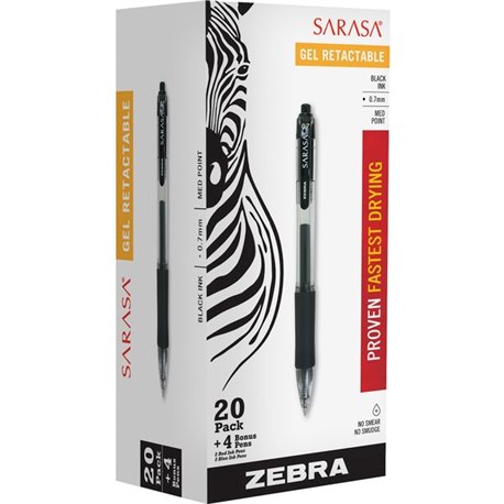 Zebra Sarasa Dry X20 Retractable Gel Pen - 0.7mm Medium Pen Point - Retractable - Black Pigment-based Ink - Translucent Barrel -