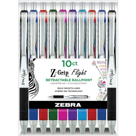 Zebra Pen Z-Grip Flight Retractable Pens - Bold Pen Point - 1.2 mm Pen Point Size - Retractable - Multi Gel-based Ink - Assorted