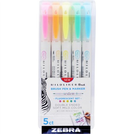 Zebra Pen Mildliner Brush Double-ended Creative Marker Fluorescent Pack - Fine Marker Point - Brush Marker Point Style - Fluores