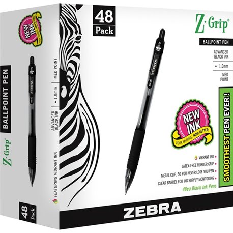 Zebra Z-Grip Retractable Ballpoint Pens - Medium Pen Point - 1 mm Pen Point Size - Retractable - Black - Clear Plastic Barrel - 