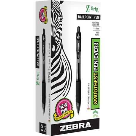 Zebra Z-Grip Retractable Ballpoint Pens - Medium Pen Point - 1 mm Pen Point Size - Retractable - Black - Black Barrel - 1 / Doze