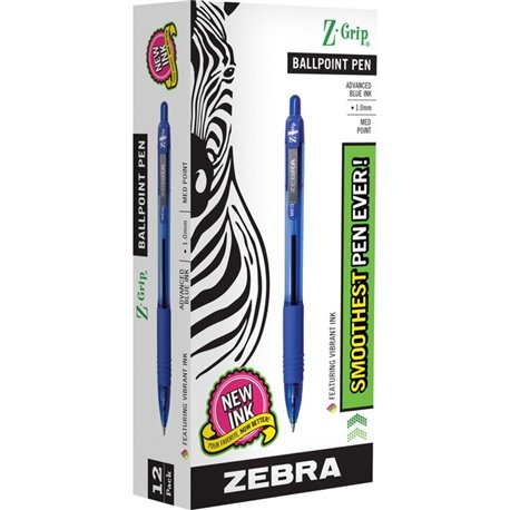 Zebra Z-Grip Retractable Ballpoint Pens - Medium Pen Point - 1 mm Pen Point Size - Retractable - Blue - Clear, Blue Barrel - Nic