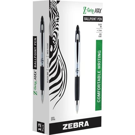 Zebra Z-grip Max Retractable Ballpoint Pens - Medium Pen Point - 1 mm Pen Point Size - Conical Pen Point Style - Retractable - B