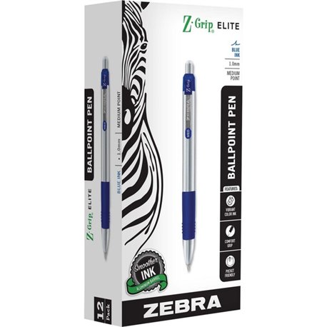 Zebra Pen Z-Grip Elite Metal Retractable Ballpoint Pen - Bold Pen Point - 1 mm Pen Point Size - Retractable - Blue Gel-based Ink