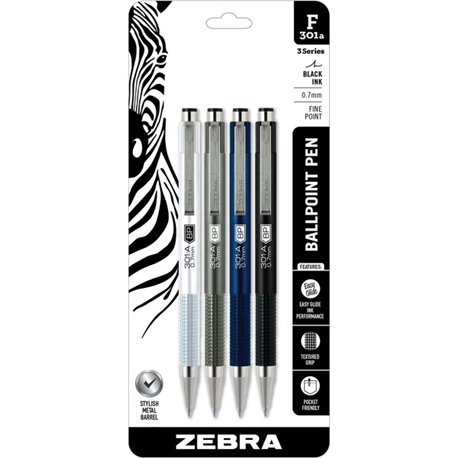 Zebra Pen STEEL 3 Series F-301A Retractable Ballpoint Pen - Fine Pen Point - 0.7 mm Pen Point Size - Retractable - Black - Silve