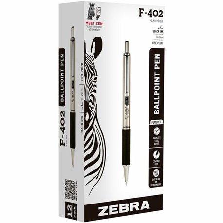 Zebra Pen STEEL 4 Series F-402 Retractable Ballpoint Pen - Fine Pen Point - 0.7 mm Pen Point Size - Refillable - Retractable - B