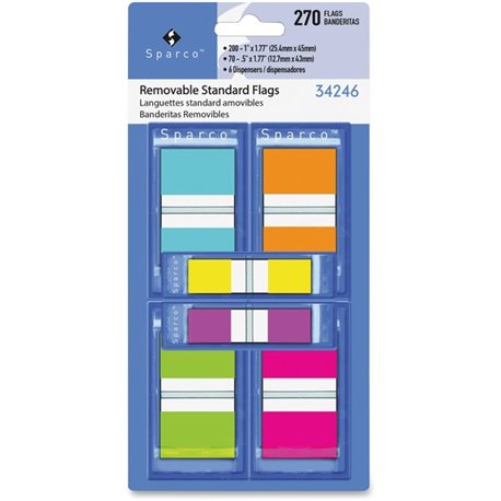 Sparco Assorted Pop-Up Flags Combo Pack - 1/2" , 1" - Assorted - Self-adhesive, Repositionable, Removable, Writable - 270 / Pack