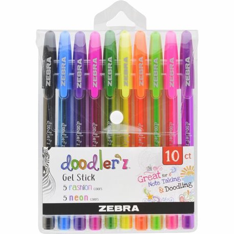 Zebra Pen Doodler'z Gel Stick Pen Set - Bold Pen Point - 1 mm Pen Point Size - Assorted Neon Gel-based, Water Based Ink - Transl