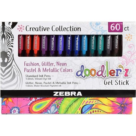 Zebra Pen Doodler'z Gel Stick Pens - Bold Pen Point - 1 mm Pen Point Size - Needle Pen Point Style - Metallic, Neon, Assorted Wa