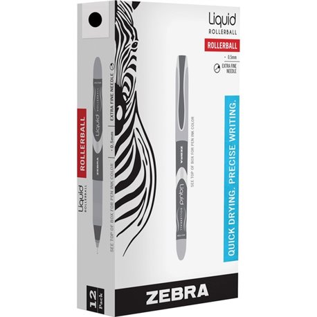 Zebra Pen Liquid Rollerball Needle point Pen - Medium Pen Point - 0.5 mm Pen Point Size - Black - Translucent Barrel - Metal Tip