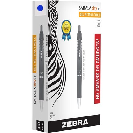 Zebra SARASA dry X1 Retractable Gel Pen - Retractable - Blue Dry, Gel-based Ink - 1 Dozen