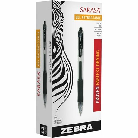 Zebra SARASA dry X20 Retractable Gel Pen - Bold Pen Point - 1 mm Pen Point Size - Refillable - Retractable - Black - Transparent