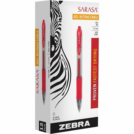 Zebra SARASA dry X20 Retractable Gel Pen - Medium Pen Point - 0.7 mm Pen Point Size - Refillable - Retractable - Red Pigment-bas