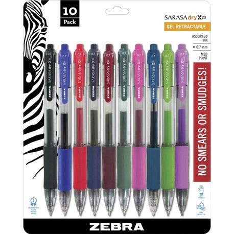 Zebra SARASA dry X20 Retractable Gel Pen - Medium Pen Point - Refillable - Retractable - Assorted Pigment-based Ink - Translucen